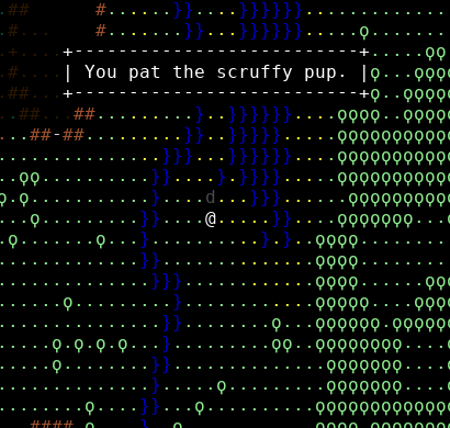 Screenshot showing the player patting a dog